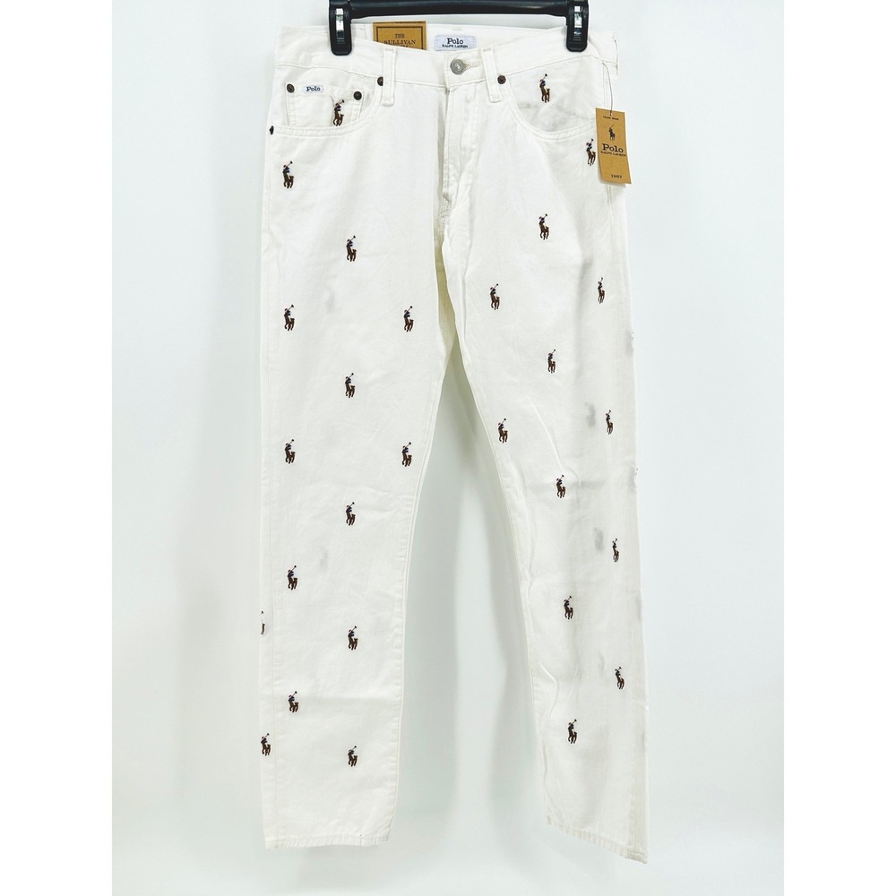 Polo Ralph Lauren Sullivan Slim Jeans Mens 31x32 White Pony Embroidered AOP NWT